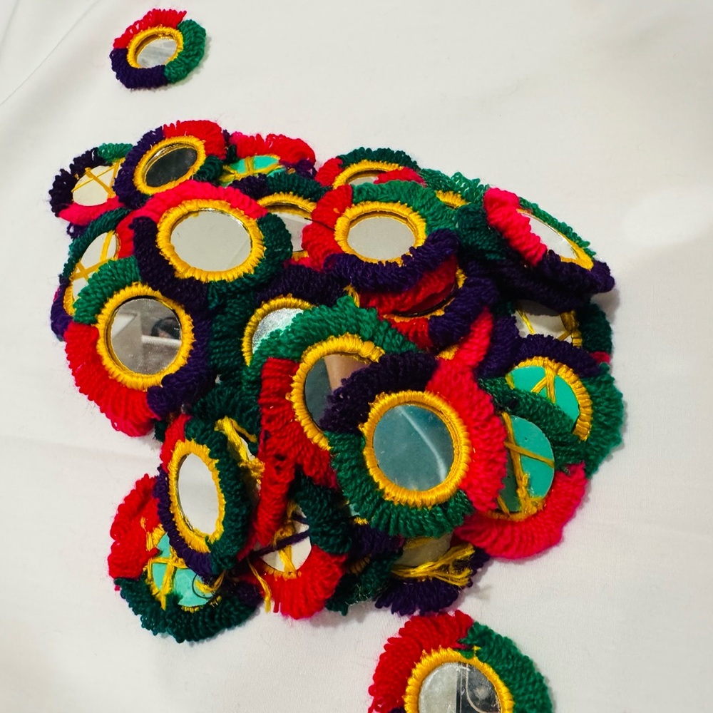 Colorful Embroidered Mirror Appliques, 66 available